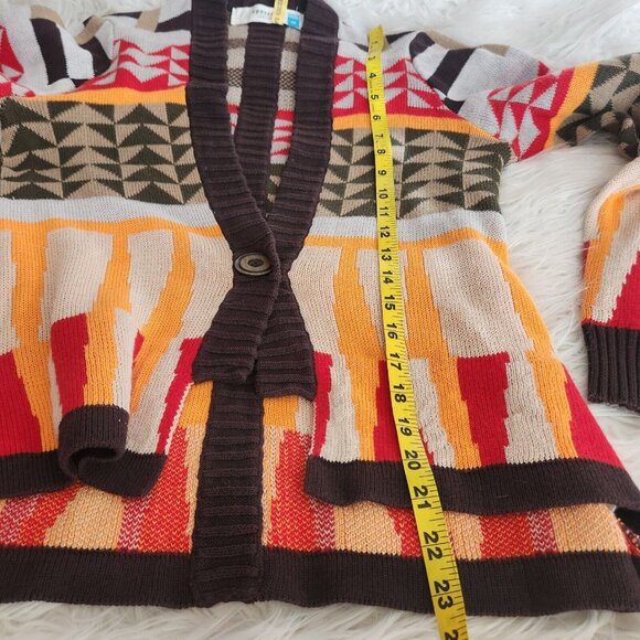 Sparrow Anthropologie Southwestern Geometric Retro Cardigan Sweater M Linen Lamb - Picture 7 of 11